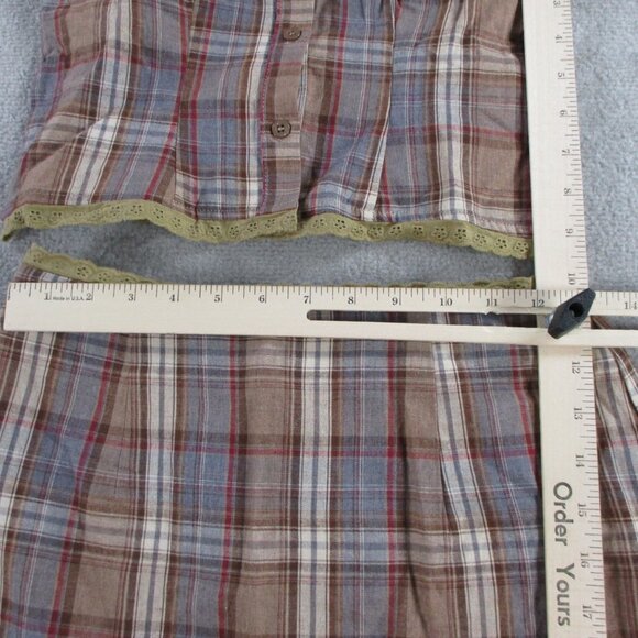 Cider Cotton Plaid Mini Skirt Set Women XS Brown Plaid Two Piece Outfit Collared - Picture 7 of 10